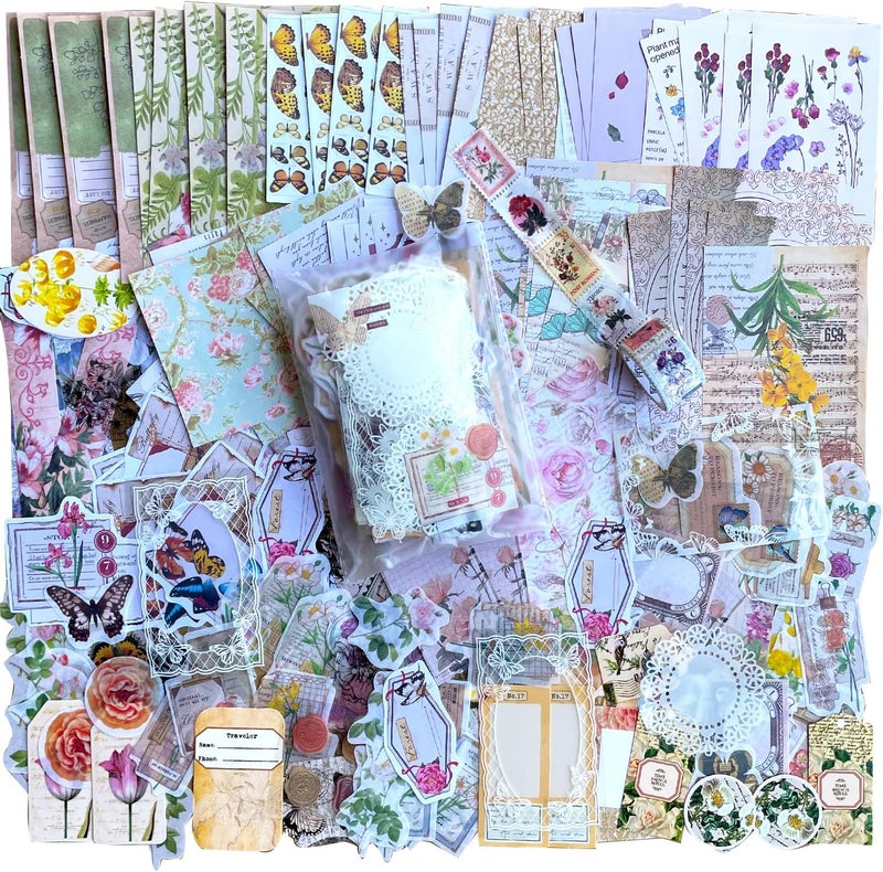 BLEDS 400PCS Vintage Journaling Supplies Pack, Scrapbook Supplies Scrapbook Paper Kit Aesthetic Scrapbook Paper Set Postage Journaling Stamp Stickers for Junk Journals Planner Retro Craft - Image 1